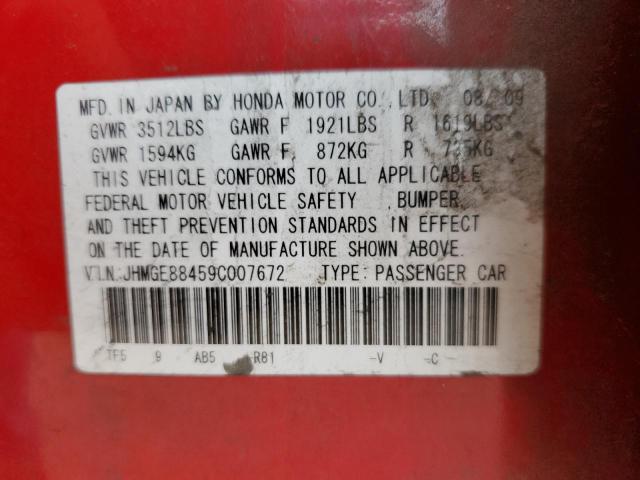 JHMGE88459C007672 - 2009 HONDA FIT SPORT RED photo 12