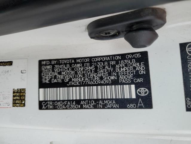 JTKDE177X60094093 - 2006 TOYOTA SCION TC WHITE photo 12