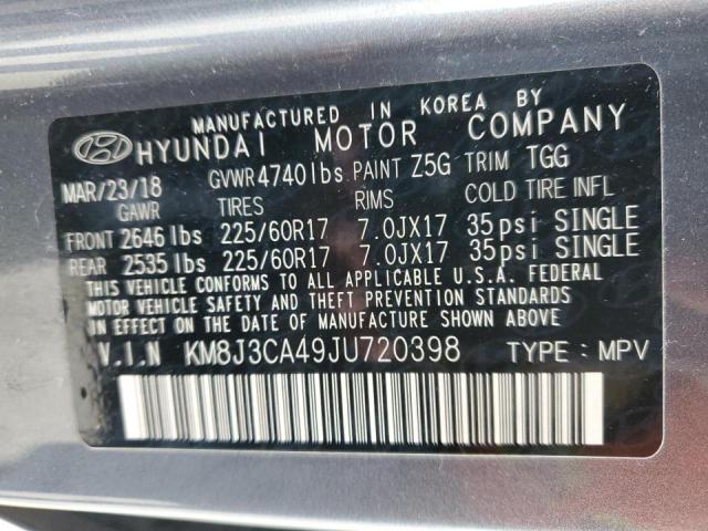 KM8J3CA49JU720398 - 2018 HYUNDAI TUCSON SEL GRAY photo 13