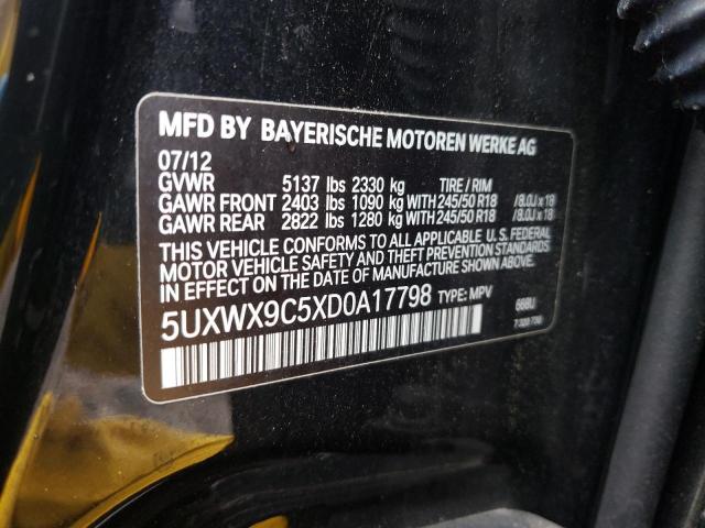 5UXWX9C5XD0A17798 - 2013 BMW X3 XDRIVE2 BLACK photo 13