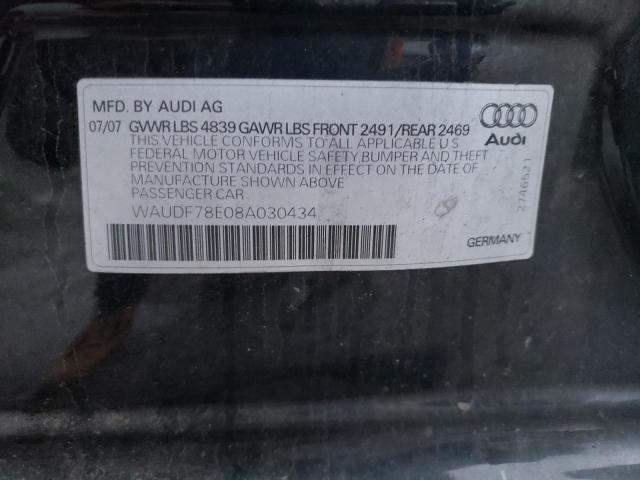 WAUDF78E08A030434 - 2008 AUDI A4 2.0T QU BLACK photo 12