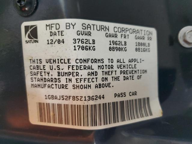 1G8AJ52F85Z136244 - 2005 SATURN ION LEVEL SILVER photo 12