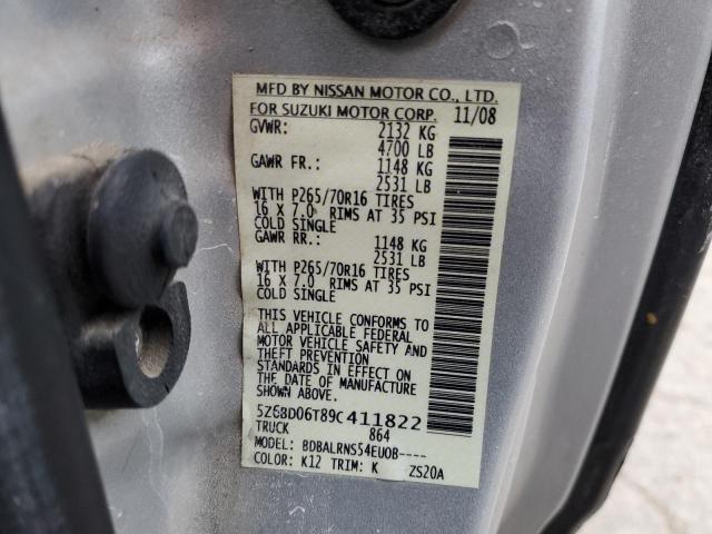 5Z6BD06T89C411822 - 2009 SUZUKI EQUATOR BA SILVER photo 12