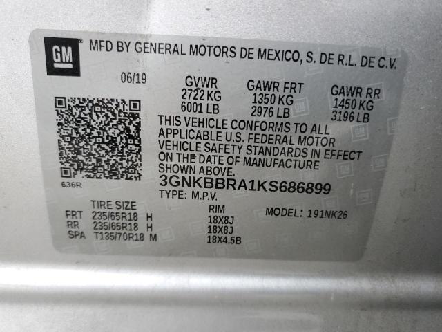 3GNKBBRA1KS686899 - 2019 CHEVROLET BLAZER 1LT SILVER photo 13