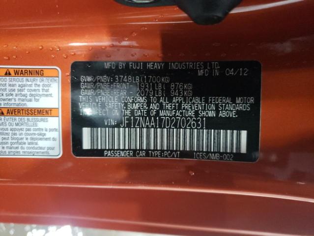 JF1ZNAA17D2702631 - 2013 TOYOTA SCION FR-S ORANGE photo 12