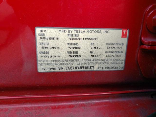 5YJSA1E45FF101875 - 2015 TESLA MODEL S Սև լուսանկար 12