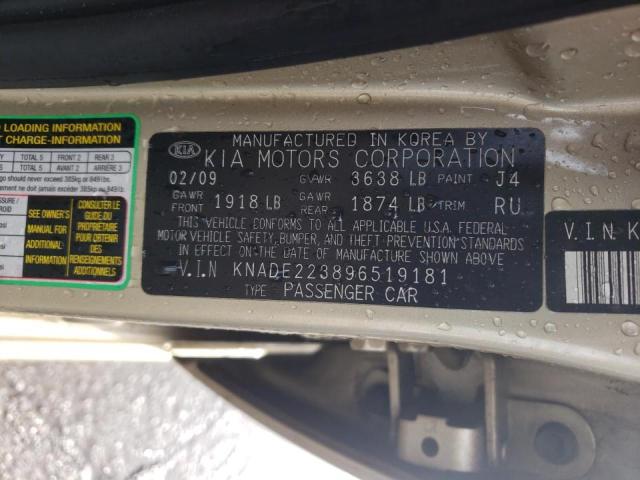 KNADE223896519181 - 2009 KIA RIO BASE TAN photo 12