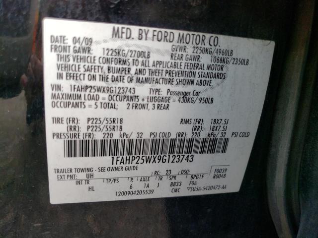 1FAHP25WX9G123743 - 2009 FORD TAURUS LIM BLACK photo 12