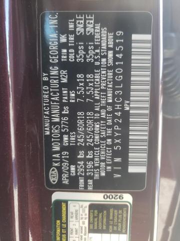 5XYP24HC3LG014519 - 2020 KIA TELLURIDE BURGUNDY photo 13