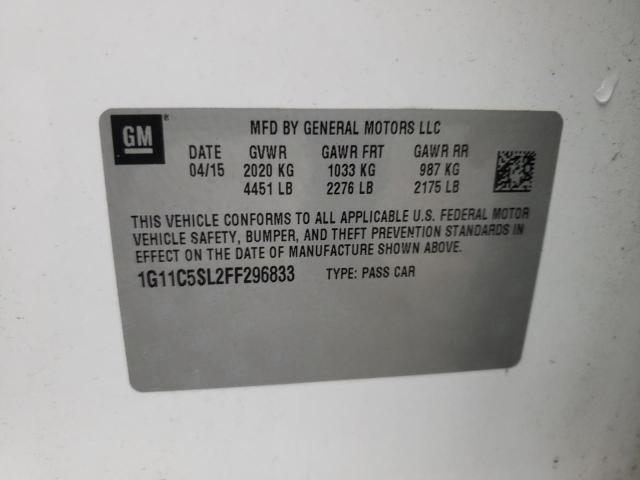 1G11C5SL2FF296833 - 2015 CHEVROLET MALIBU 1LT თეთრი ფოტო 13