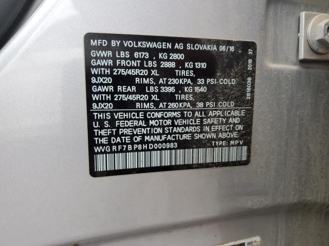 WVGRF7BP8HD000983 - 2017 VOLKSWAGEN TOUAREG WO SILVER photo 14