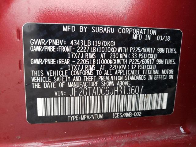 JF2GTADC6JH313607 - 2018 SUBARU CROSSTREK MAROON photo 13