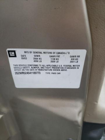 2G2WR524541189773 - 2004 PONTIAC GRAND PRIX თაფლისფერი ფოტო 10