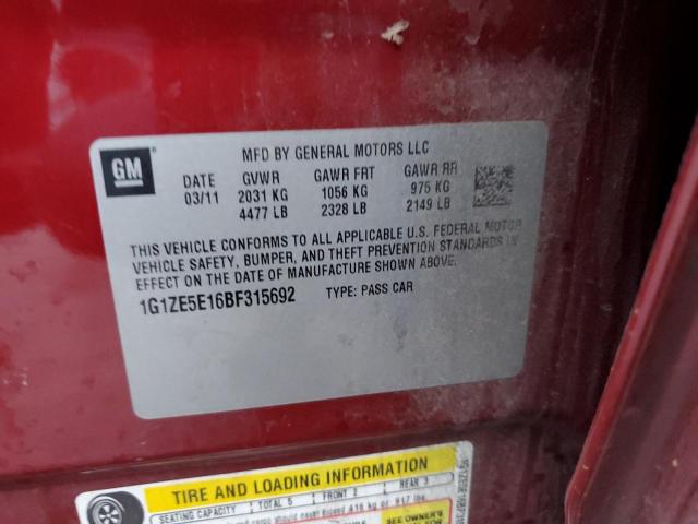 1G1ZE5E16BF315692 - 2011 CHEVROLET MALIBU LTZ წითელი ფოტო 12