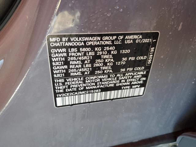 1V2CE2CA2MC215283 - 2021 VOLKSWAGEN ATLAS CROS GRAY photo 14