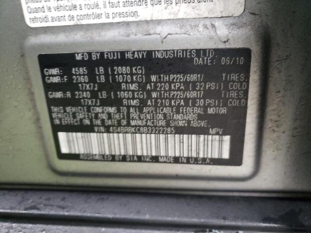 4S4BRBKC8B3322285 - 2011 SUBARU OUTBACK SILVER photo 12