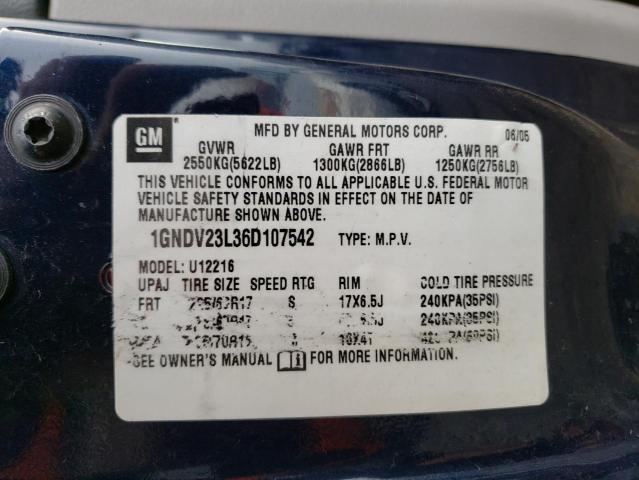 1GNDV23L36D107542 - 2006 CHEVROLET UPLANDER L Mavi foto 13