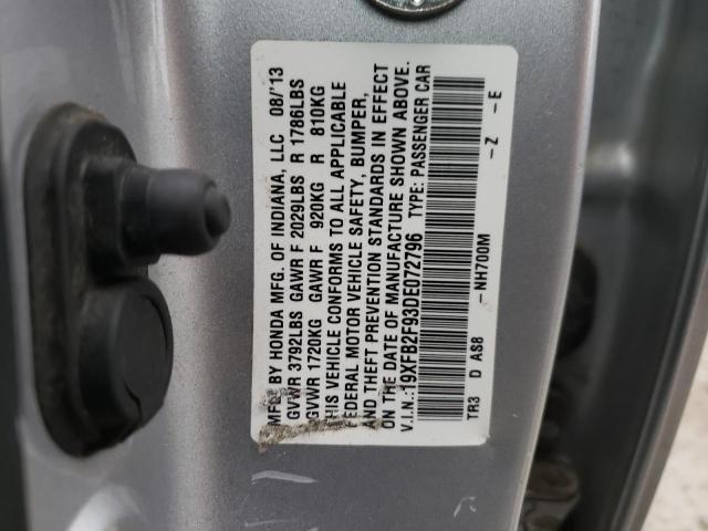 19XFB2F93DE072796 - 2013 HONDA CIVIC EXL Gümüş foto 12