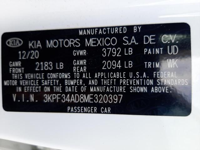 3KPF34AD8ME320397 - 2021 KIA FORTE GT L WHITE photo 12