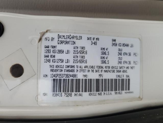 1D4GP25373B244801 - 2003 DODGE CARAVAN WHITE photo 13