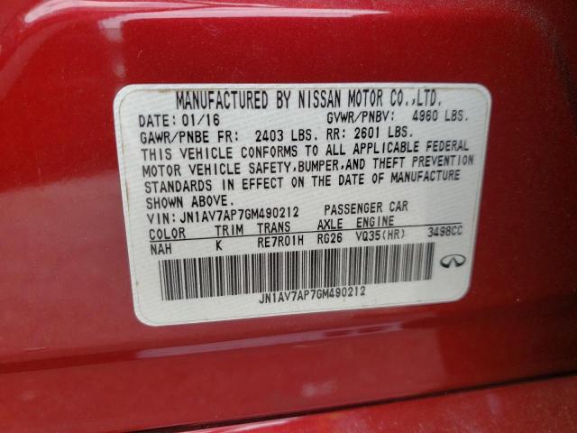 JN1AV7AP7GM490212 - 2016 INFINITI Q50 HYBRID RED photo 12