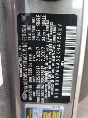 5XYPG4A33KG475827 - 2019 KIA SORENTO L GRAY photo 13