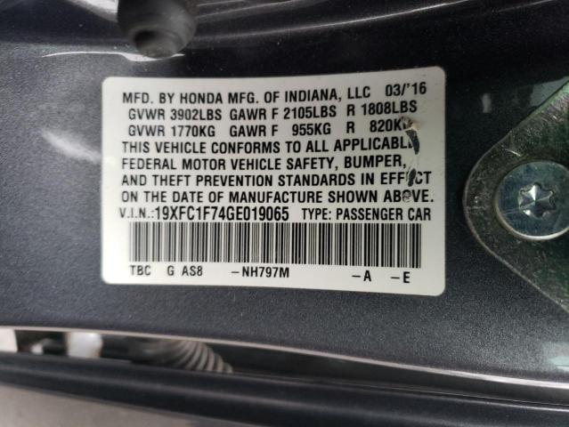 19XFC1F74GE019065 - 2016 HONDA CIVIC EXL 灰色 照片 13
