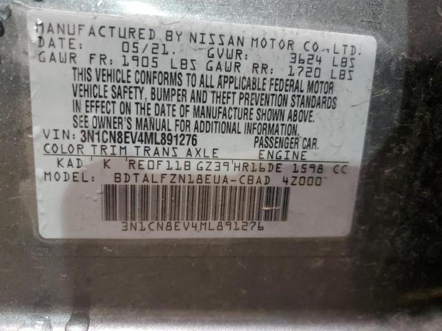 3N1CN8EV4ML891276 - 2021 NISSAN VERSA SV GRAY photo 12