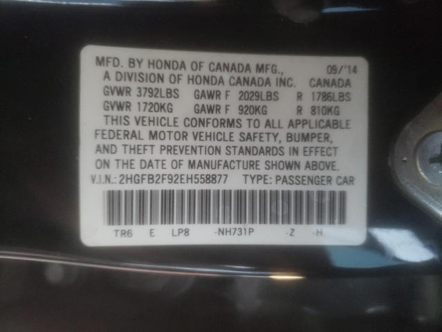2HGFB2F92EH558877 - 2014 HONDA CIVIC EXL 黑色 照片 12