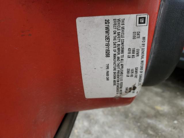 2G1WW12E719116268 - 2001 CHEVROLET MONTE CARL 红色 照片 12