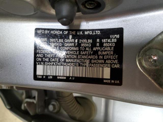 SHHFK7H77HU408215 - 2017 HONDA CIVIC EXL Gümüş foto 12