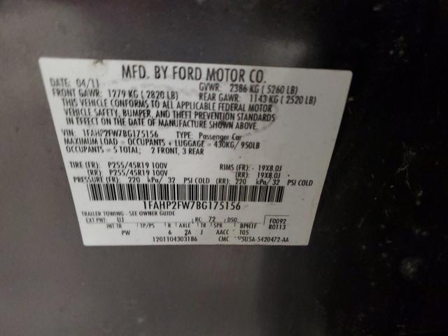 1FAHP2FW7BG175156 - 2011 FORD TAURUS LIM CHARCOAL photo 12