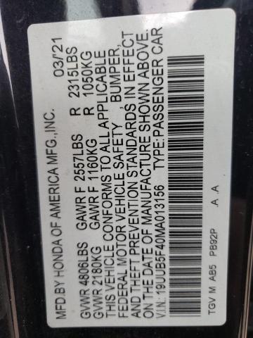 19UUB5F40MA013156 - 2021 ACURA TLX TECHNO CHARCOAL photo 12