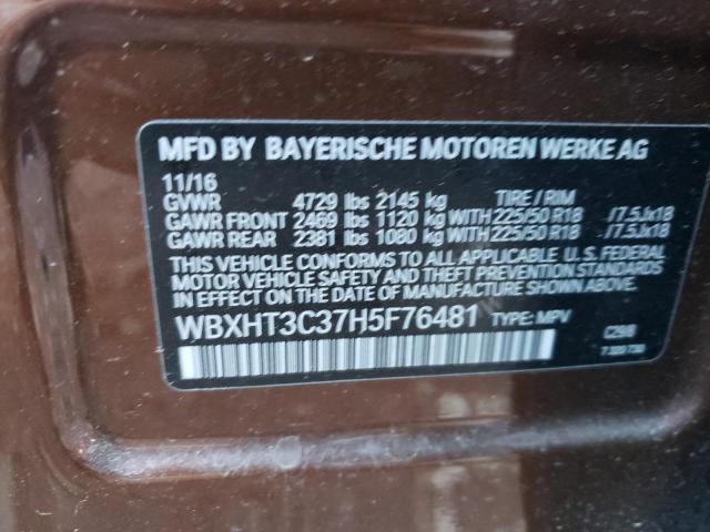 WBXHT3C37H5F76481 - 2017 BMW X1 XDRIVE2 BROWN photo 10