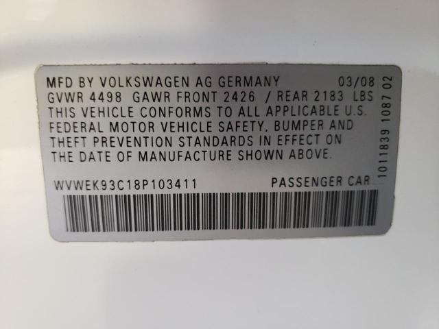 WVWEK93C18P103411 - 2008 VOLKSWAGEN PASSAT LUX WHITE photo 12