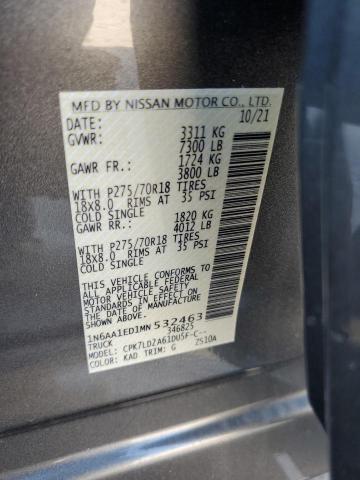 1N6AA1ED1MN532463 - 2021 NISSAN TITAN SV GRAY photo 12