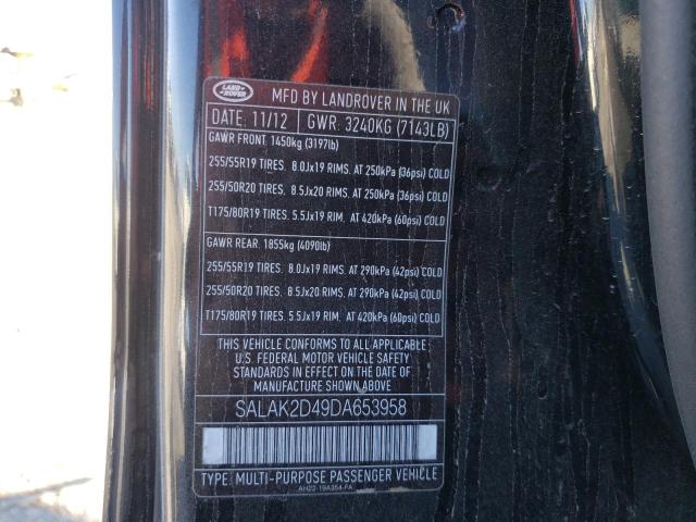 SALAK2D49DA653958 - 2013 LAND ROVER LR4 HSE LU BLACK photo 10