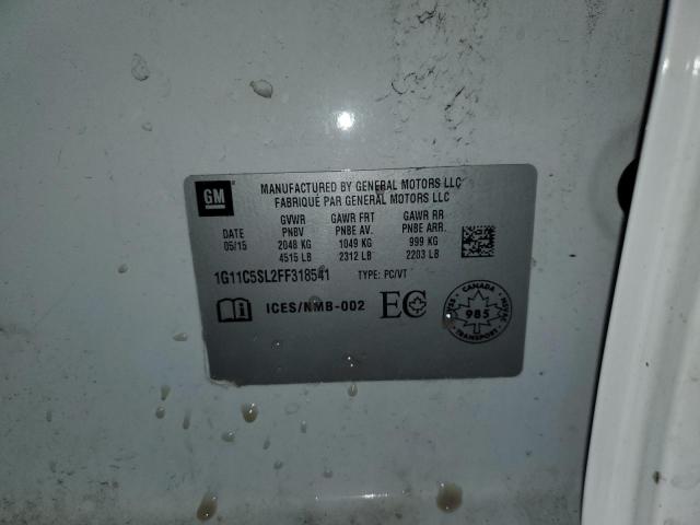 1G11C5SL2FF318541 - 2015 CHEVROLET MALIBU 1LT თეთრი ფოტო 12