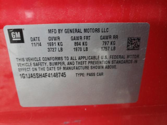 1G1JA5SH4F4148745 - 2015 CHEVROLET SONIC LS RED photo 12