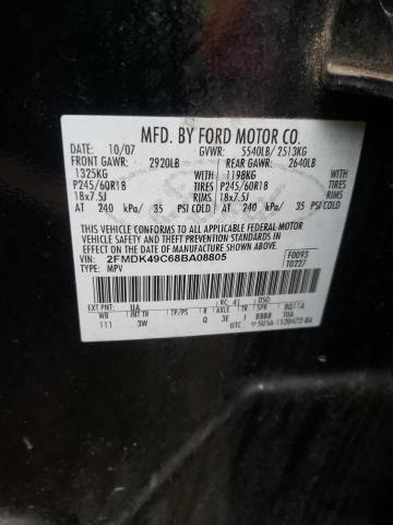 2FMDK49C68BA08805 - 2008 FORD EDGE LIMIT BLACK photo 10