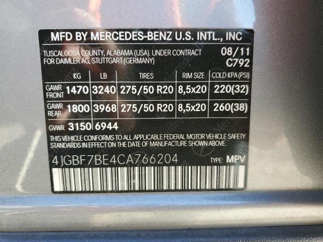 4JGBF7BE4CA766204 - 2012 MERCEDES-BENZ GL 450 4MA SILVER photo 13