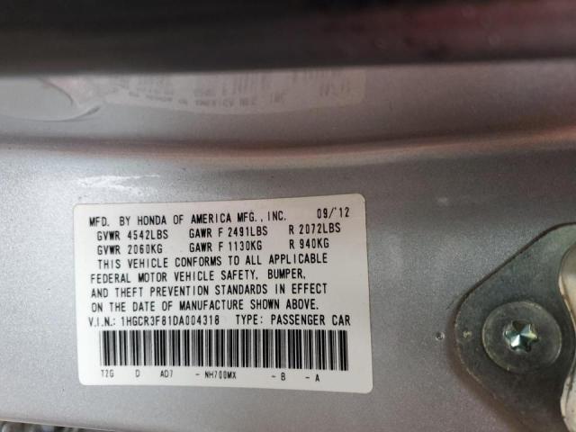 1HGCR3F81DA004318 - 2013 HONDA ACCORD EXL SILVER photo 12