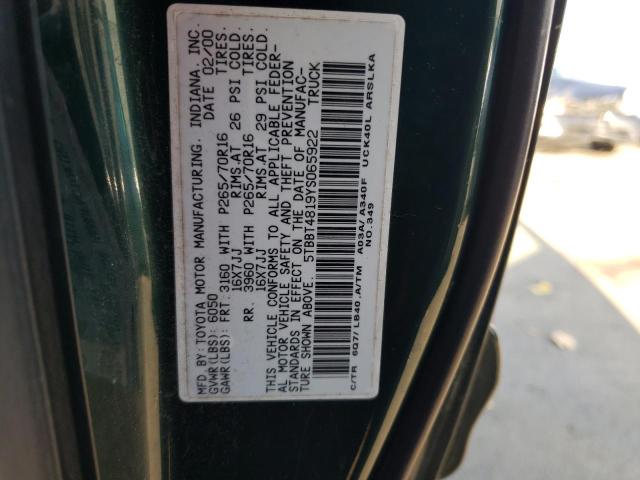 5TBBT4819YS065922 - 2000 TOYOTA TUNDRA ACC GREEN photo 12