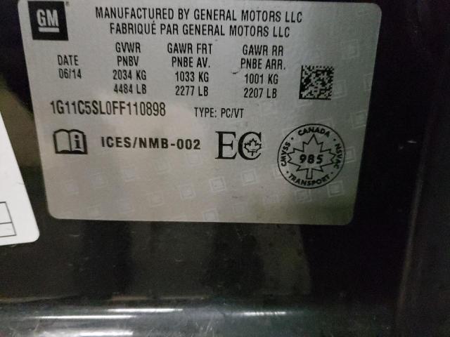 1G11C5SL0FF110898 - 2015 CHEVROLET MALIBU 1LT 黑色 照片 10