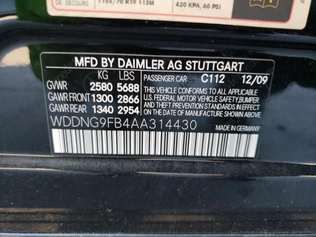 WDDNG9FB4AA314430 - 2010 MERCEDES-BENZ S 400 BLACK photo 12