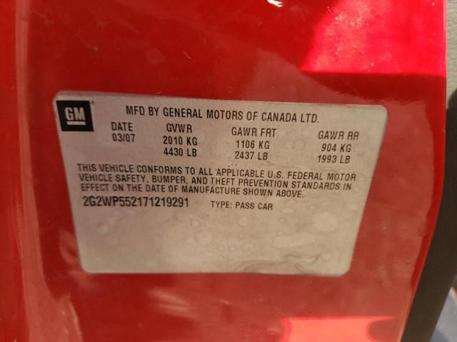 2G2WP552171219291 - 2007 PONTIAC GRAND PRIX წითელი ფოტო 12