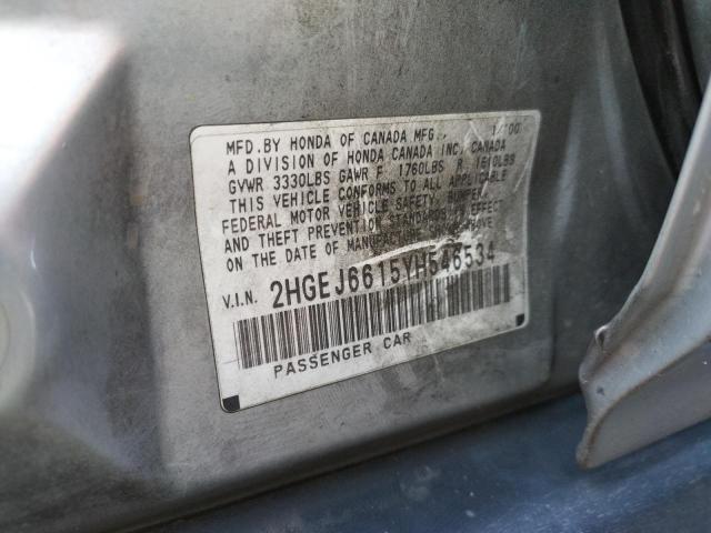 2HGEJ6615YH546534 - 2000 HONDA CIVIC BASE SILVER photo 12