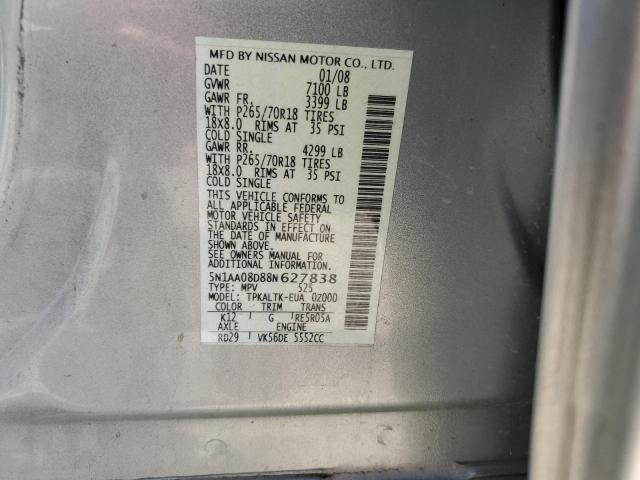 5N1AA08D88N627838 - 2008 NISSAN ARMADA SE SILVER photo 13