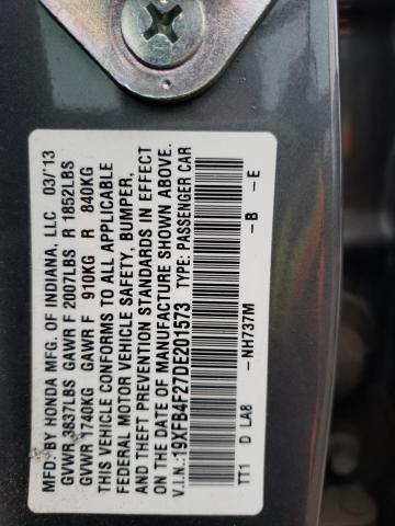 19XFB4F27DE201573 - 2013 HONDA CIVIC HYBR GRAY photo 13