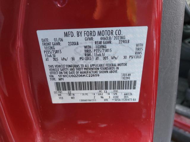 1FMCU92Z06KC22659 - 2006 FORD ESCAPE RED photo 12